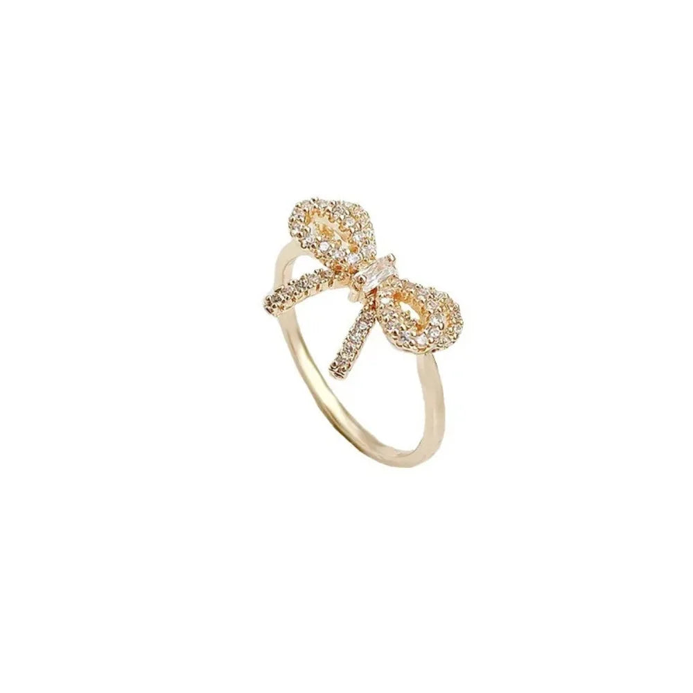 Bowknot Opening Ring Crystal Zirconia