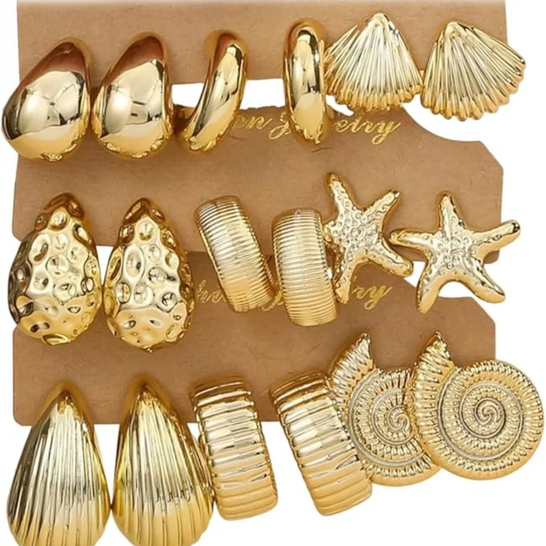 Gold Hoop Earrings Set for Women, 9 Pairs Hypoallergenic Statement Open Pearl Hoops Earring for Multipack, Gold Chunky Hoop Earrings for Women Trendy Jewelry