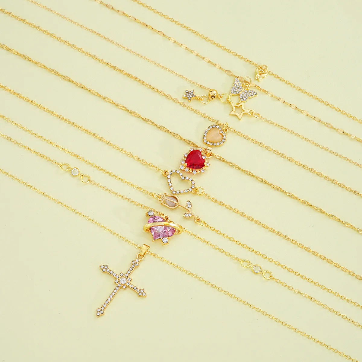 8Pcs Gold Plated Crystal Pendant Necklace Set