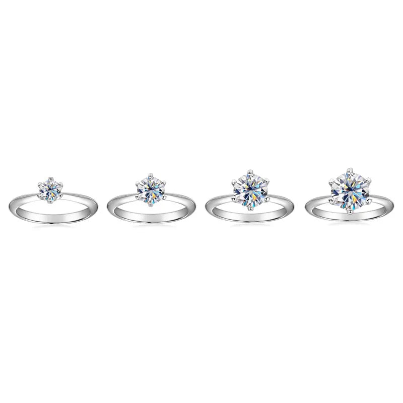 0.5/1/2/3 Carat  Moissanite Solitaire Rings  Silver Lab Diamond