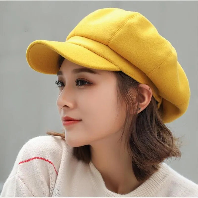 Solid Plain Octagonal Newsboy Cap
