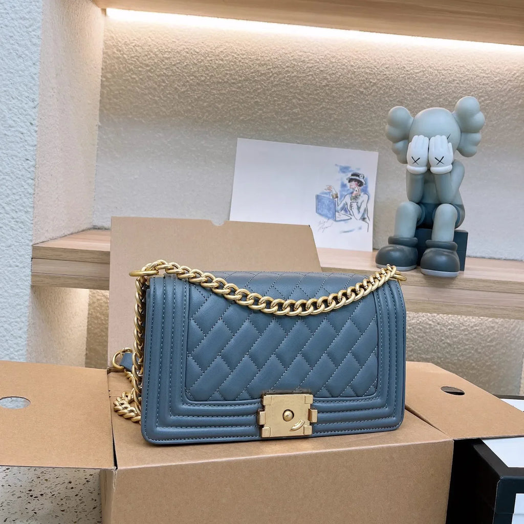Designer Shoulder Bag Genuine Leather Bags Gold buckle Grey Lady Purse Luxury Casual Brand Handbag Tote Chain Trunk Spicy Mom Ba