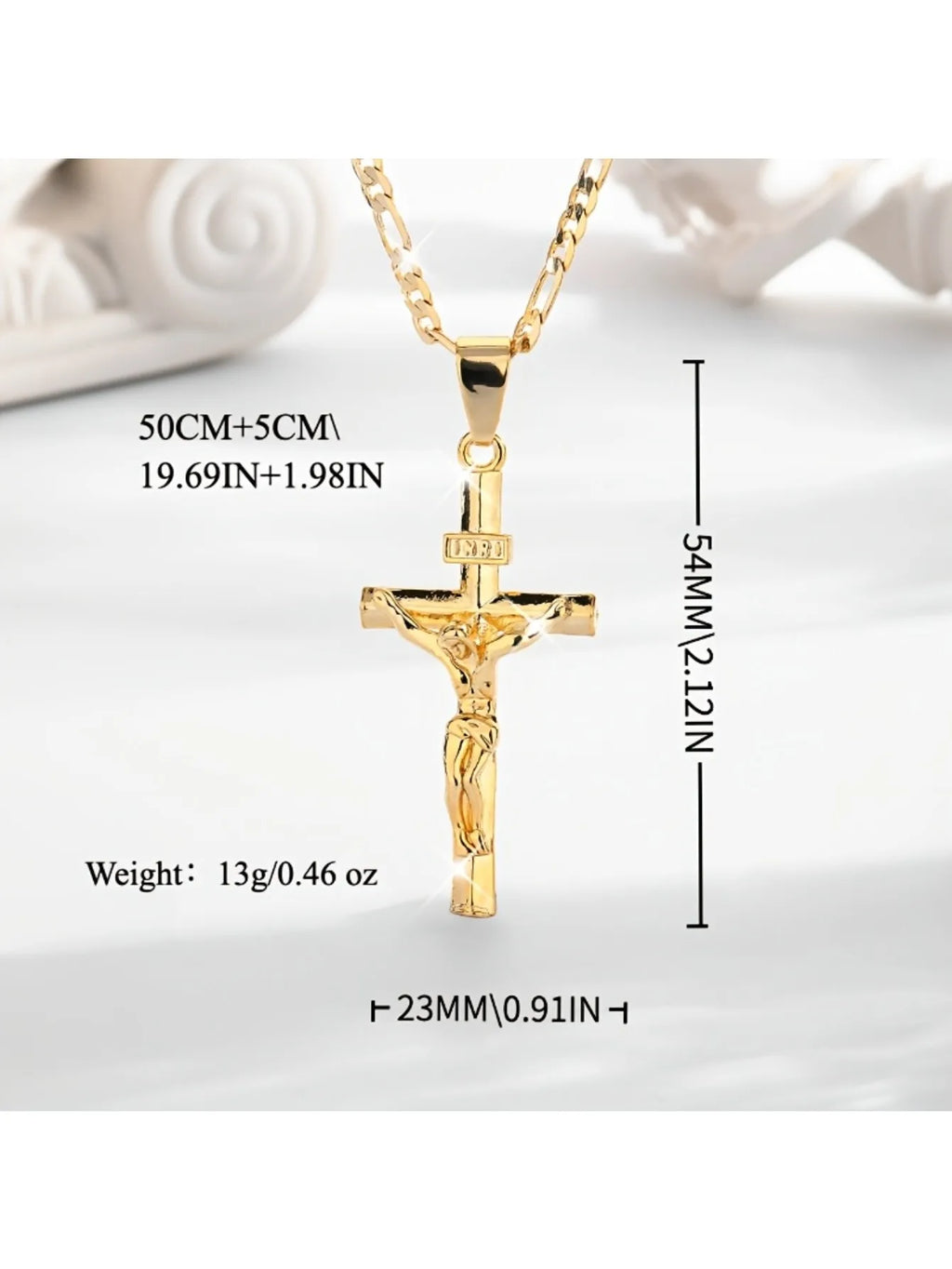 Jesus Cross Pendant Necklace Plated 14k Gold