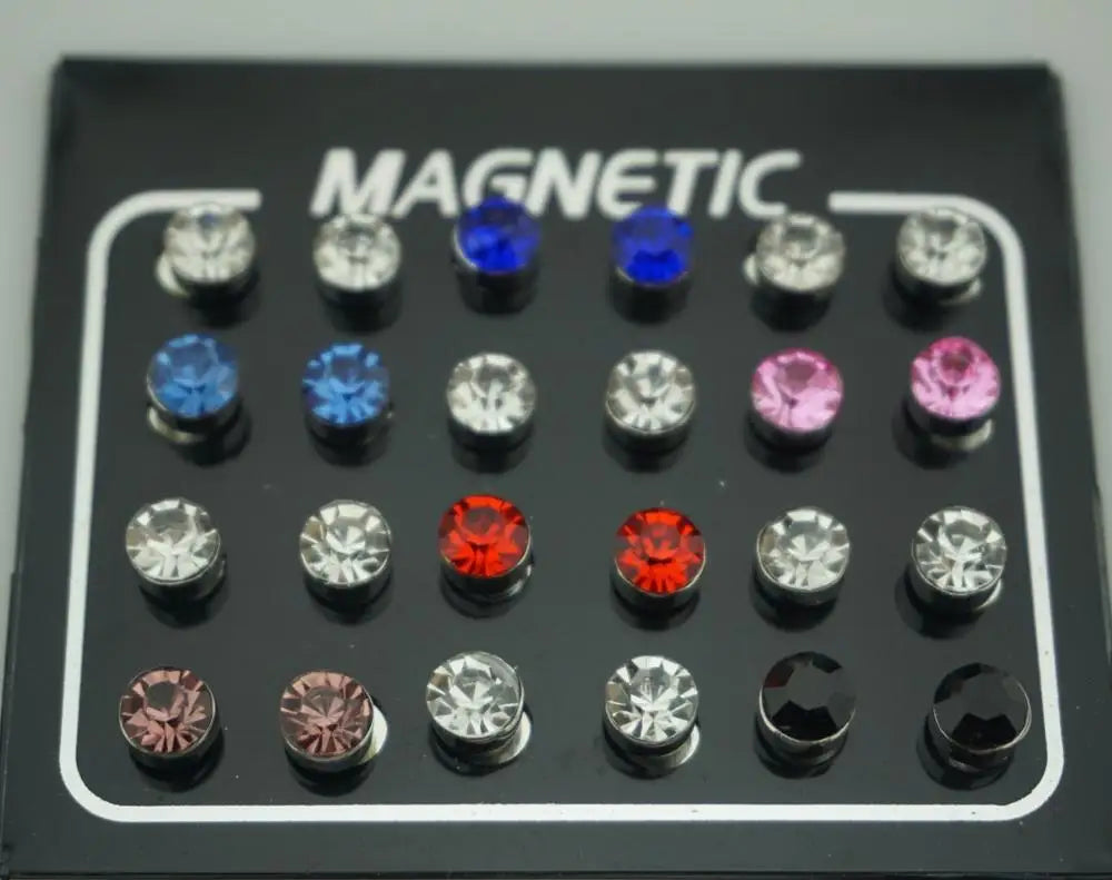 3/4/5/6/7mm  Rhinestone Magnet Stud Earring