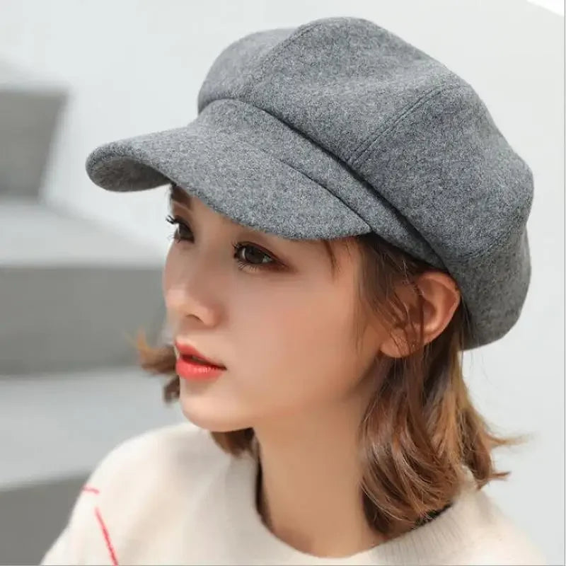 Solid Plain Octagonal Newsboy Cap