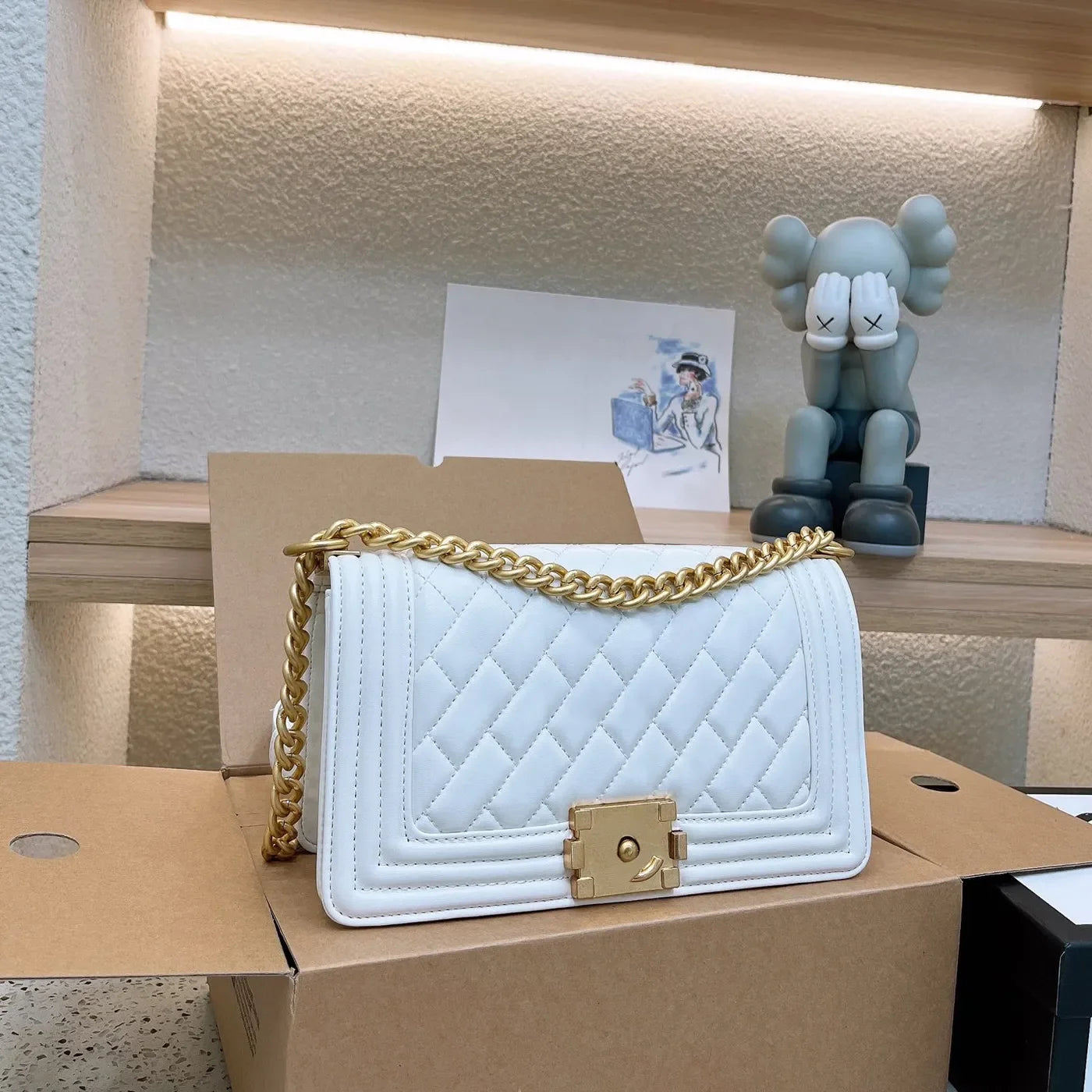 Designer Shoulder Bag Genuine Leather Bags Gold buckle Grey Lady Purse Luxury Casual Brand Handbag Tote Chain Trunk Spicy Mom Ba