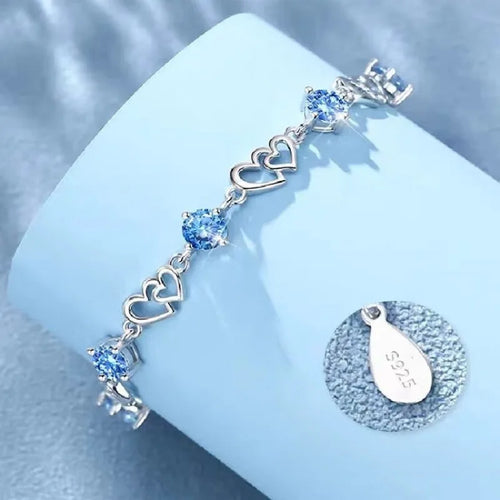 925 Sterling Silver Double Layered Heart-shaped Bracelet