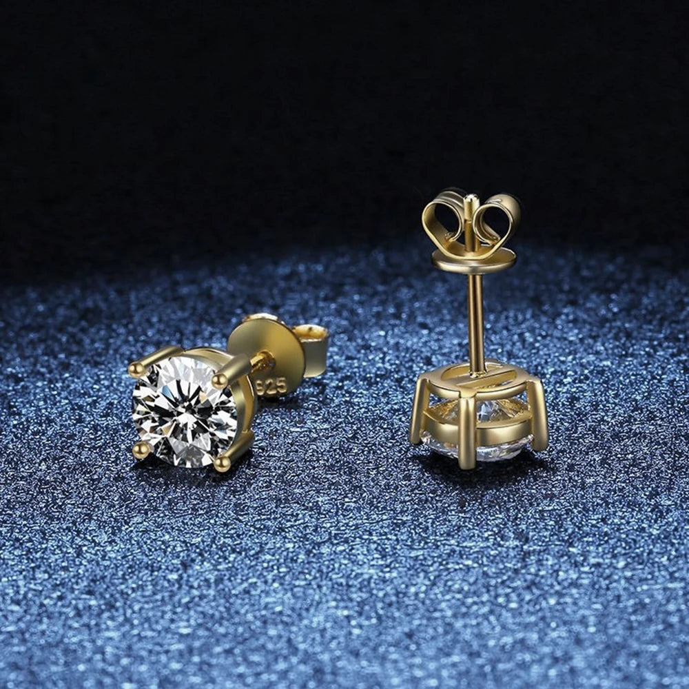 Classic Sterling Silver Gold  Stud Earrings