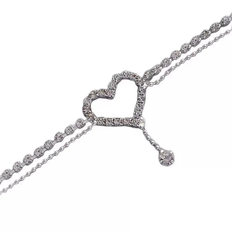 Hot-Selling Light Luxury High-End Super Shiny Full Diamond Heart Double-Layer Foot Jewelry Fashionable Sparkling Rhinestone Anklet