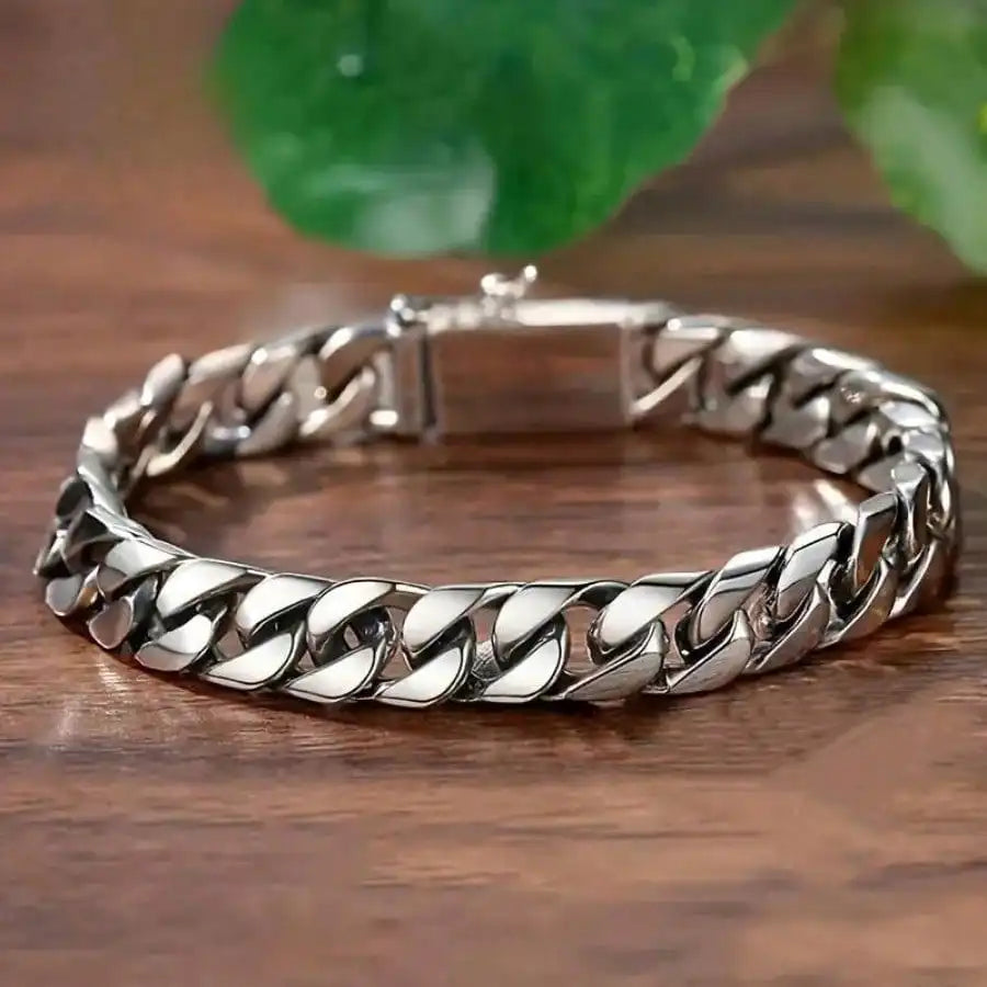 Silvery Plated Miami Cuban Chain Bracelet Men's