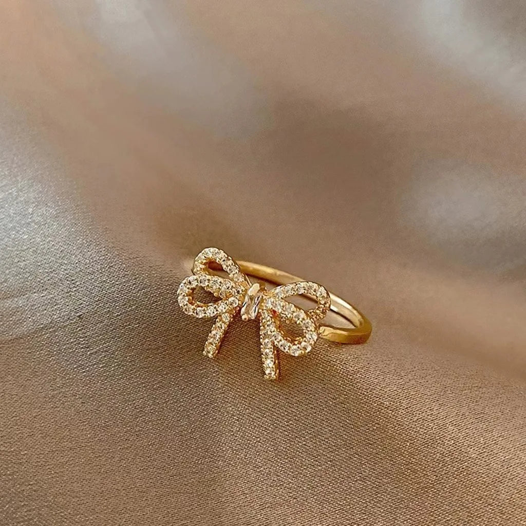 Bowknot Opening Ring Crystal Zirconia