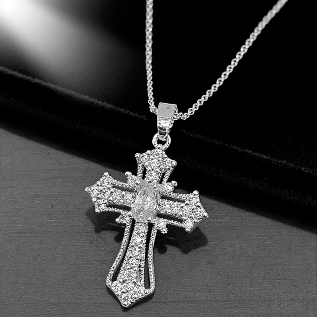 Zircon Cross Necklace  Copper  Pendant Chain
