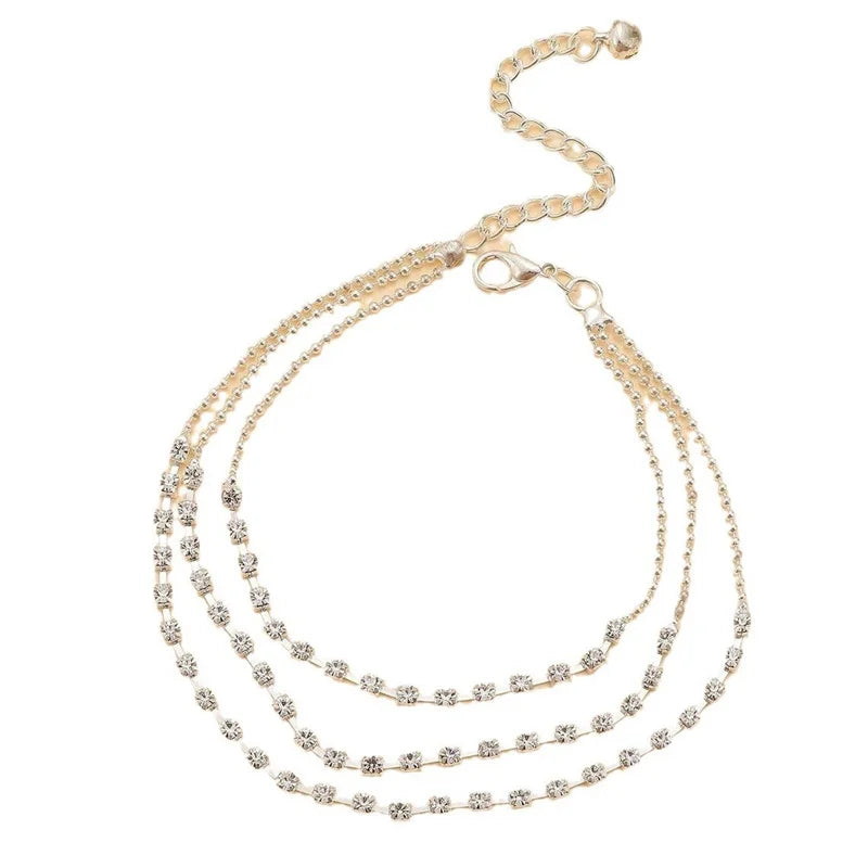 Shining Rhinestone Multilayer Chain Anklet