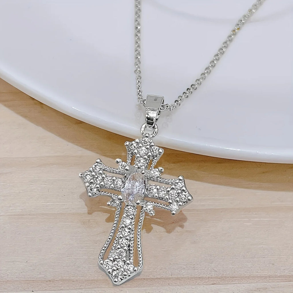 cross necklace,  zircon