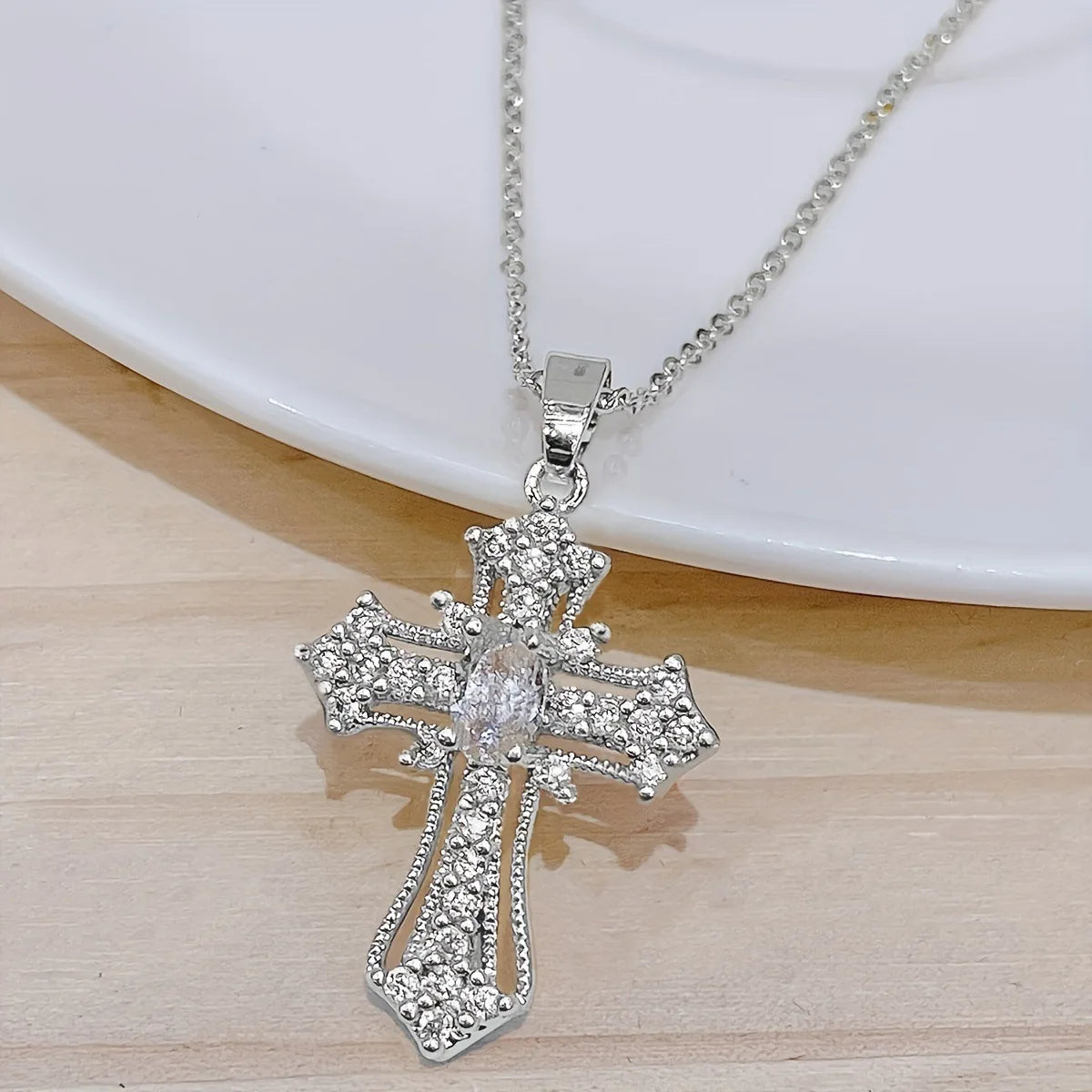 cross necklace,  zircon