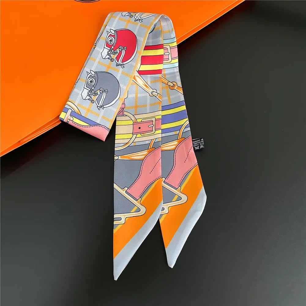 Saddle Print Summer Skinny Silk Scarf