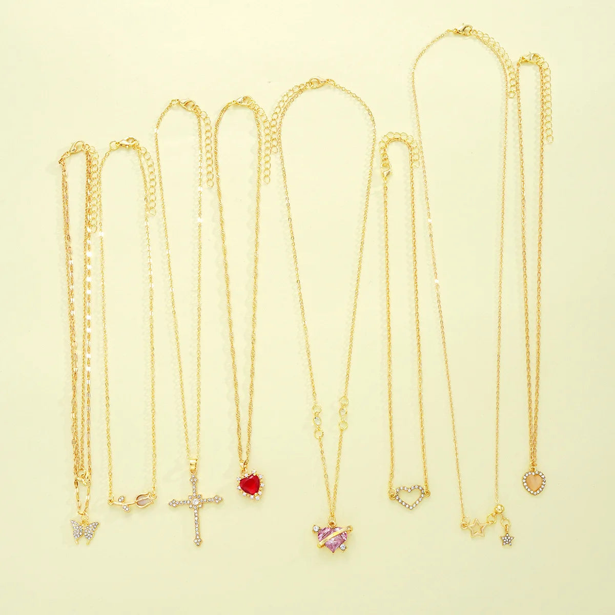 8Pcs Gold Plated Crystal Pendant Necklace Set