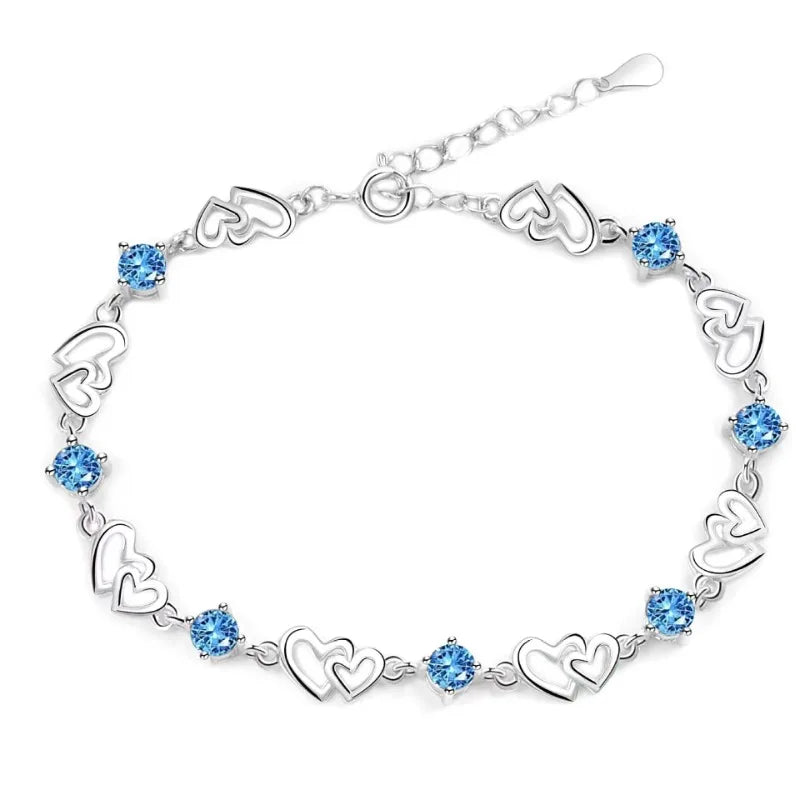 925 Sterling Silver Double Layered Heart-shaped Bracelet