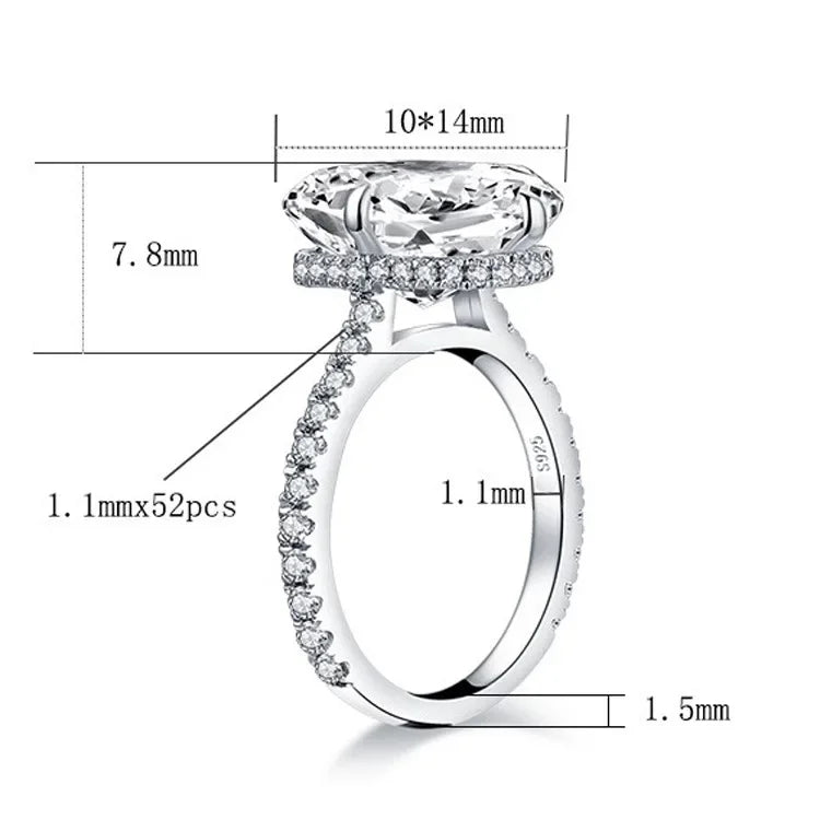 New Sterling Silver 925 Oval Real Moissanite Rings D Color Vvs1 8ct Women Wedding Luxury Diamond Rings Jewelry