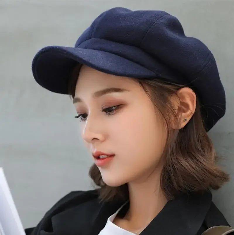 Solid Plain Octagonal Newsboy Cap