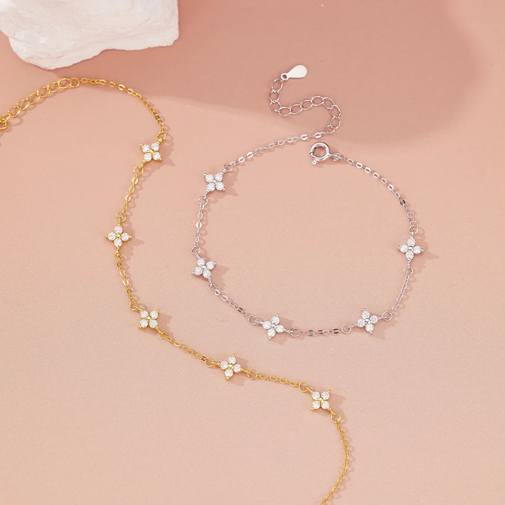 925 Sterling Silver Crystal Flower Bracelet