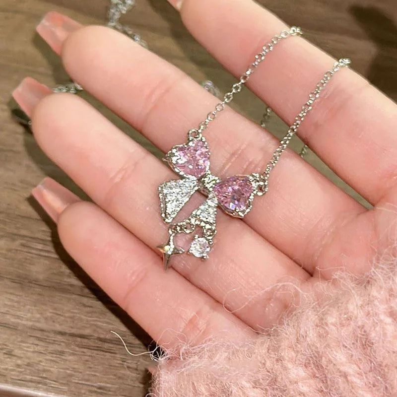 Butterfly Necklace  Bow Heart Pendant,