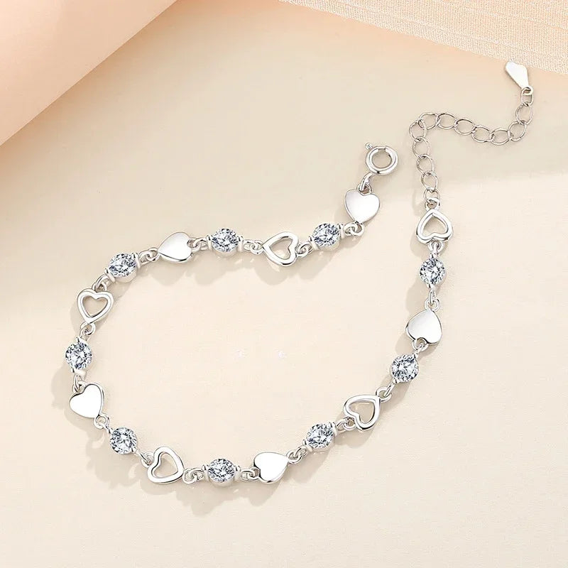 925 Sterling Silver Double Layered Heart-shaped Bracelet