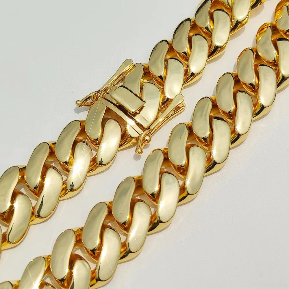 22MM Width Miami Brass Cuban Link Chain Necklace