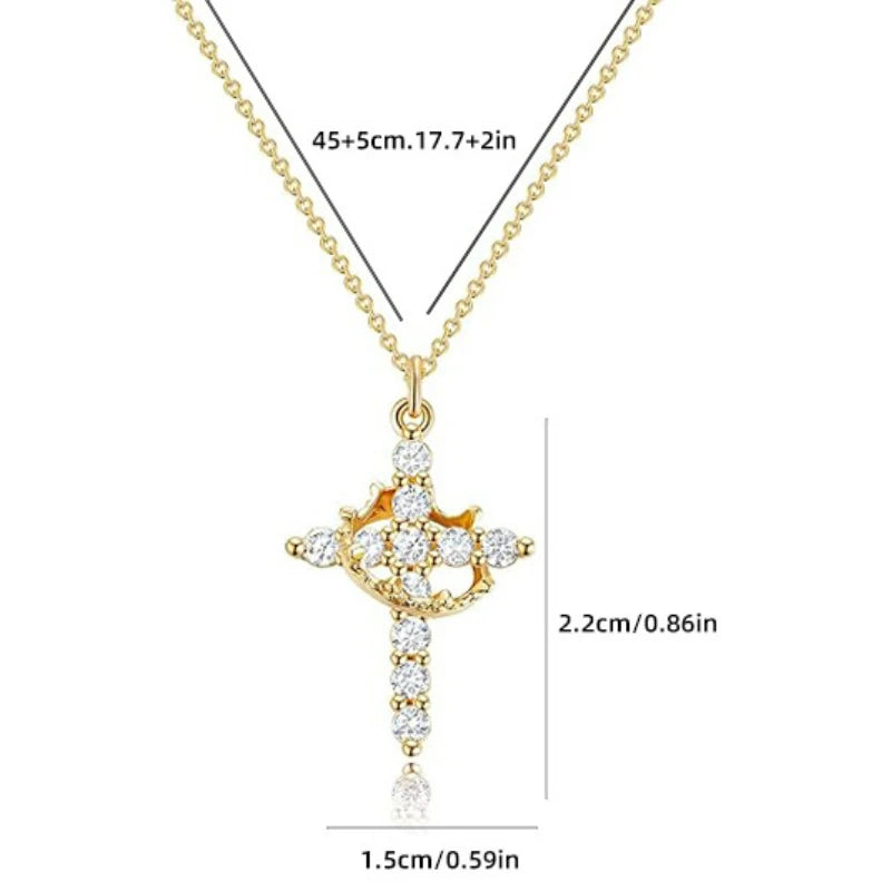 Pave Zircon Cross Necklace | Gold/Silver Dual-Tonei