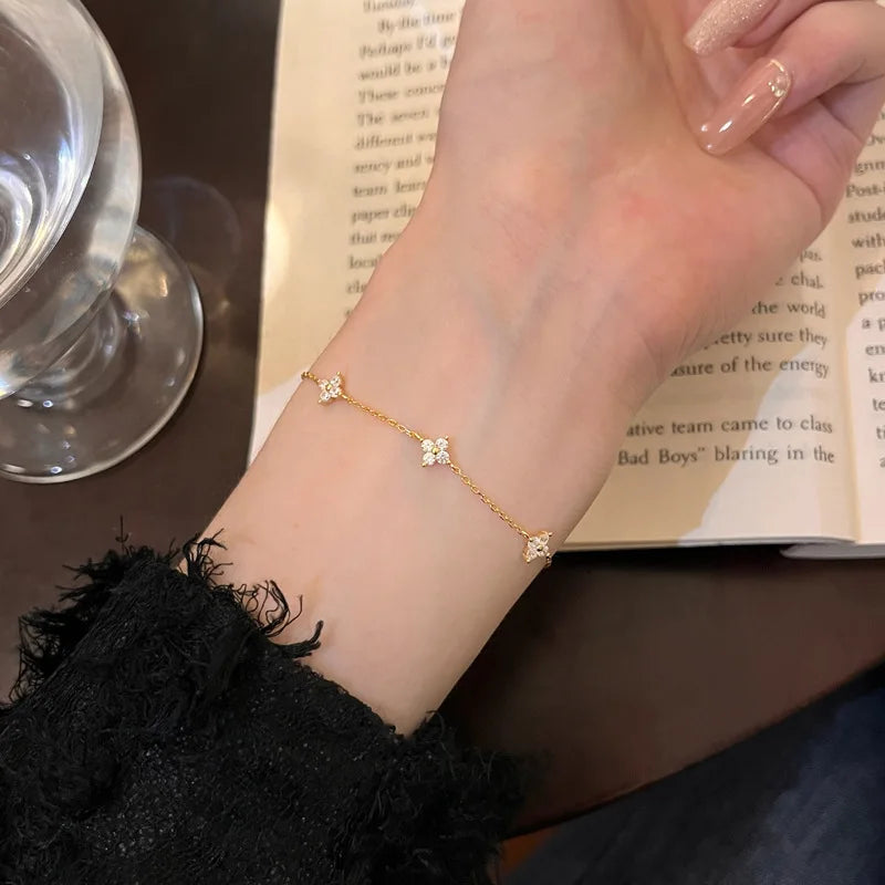 925 Sterling Silver Crystal Flower Bracelet