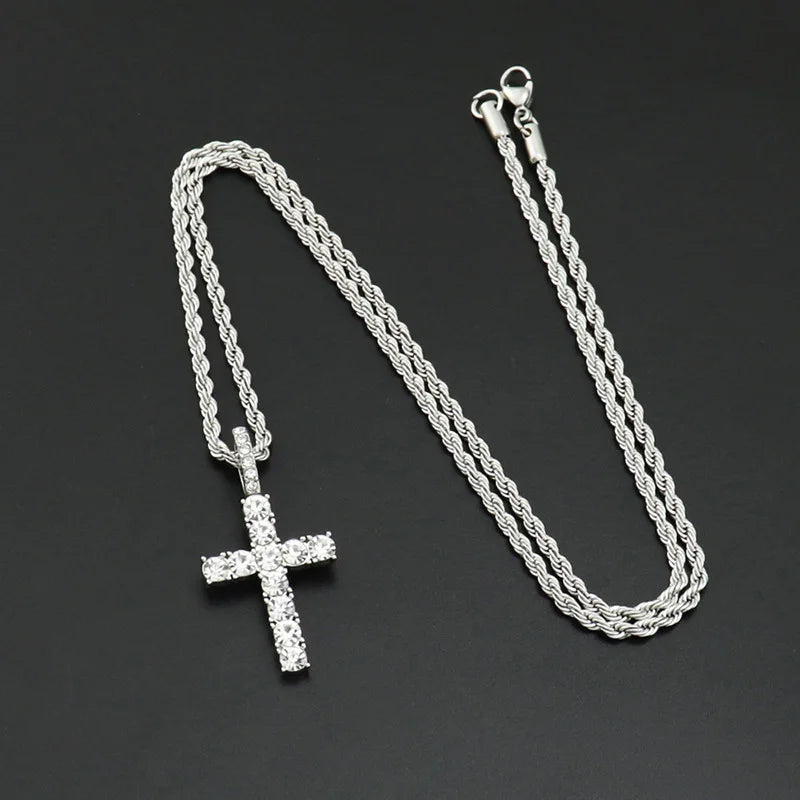 Men's Stainless Steel Cross Twist Chain Necklace