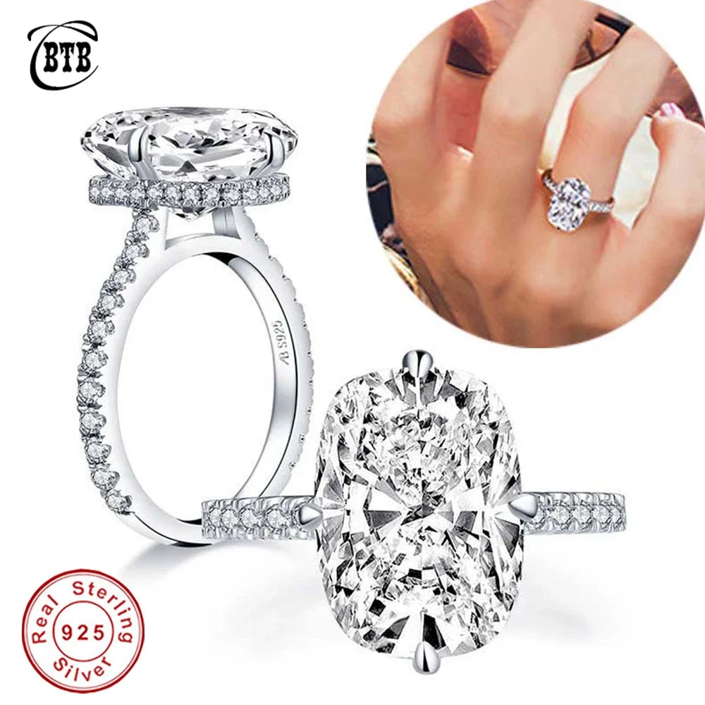 New Sterling Silver 925 Oval Real Moissanite Rings D Color Vvs1 8ct Women Wedding Luxury Diamond Rings Jewelry