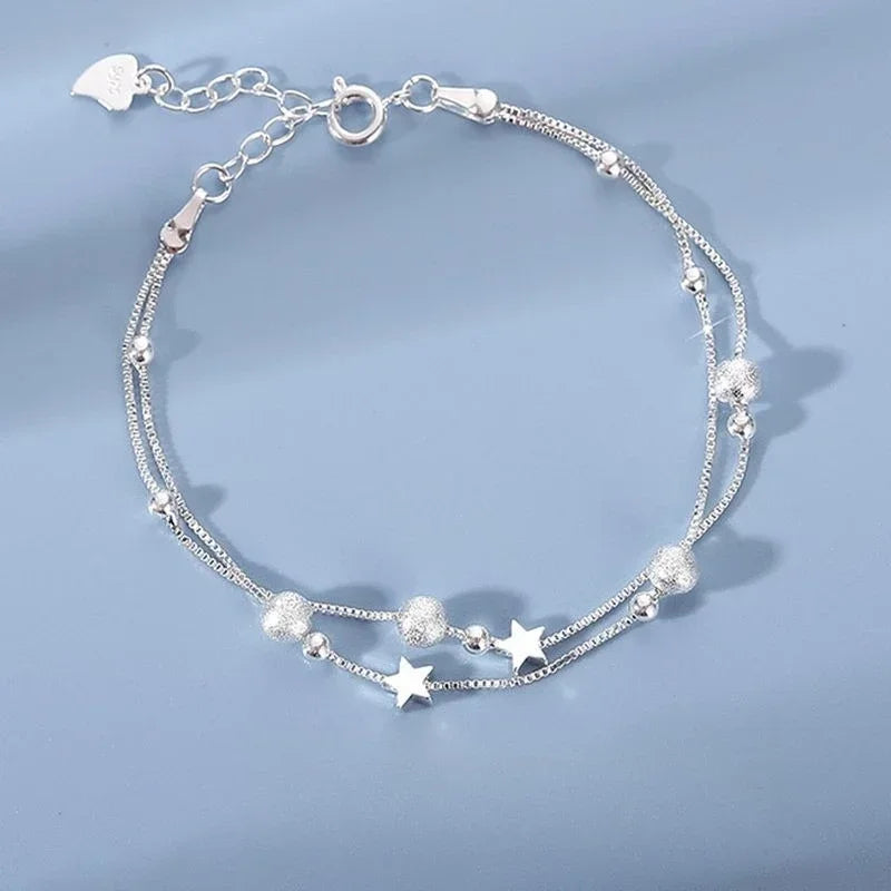 925 Sterling Silver Double Layered Heart-shaped Bracelet