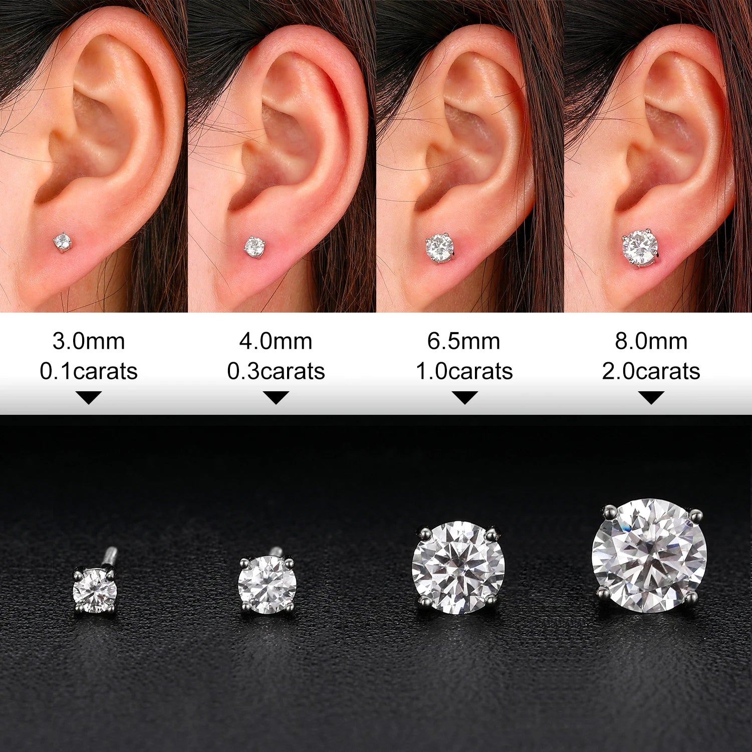 sterling silver Moissanite Stud Earrings D VVS1 Round Cut Lab Diamond