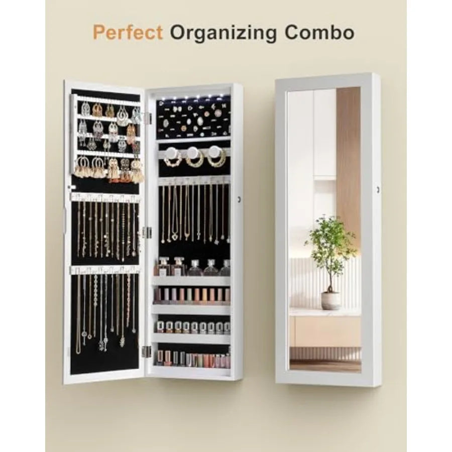 Mirror Jewelry Cabinet Large Capacity Lockable