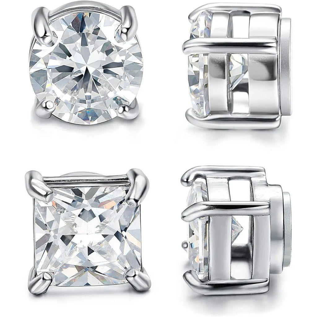 Stainless Steel Magnetic Stud Earrings CZ Hypoallergenic