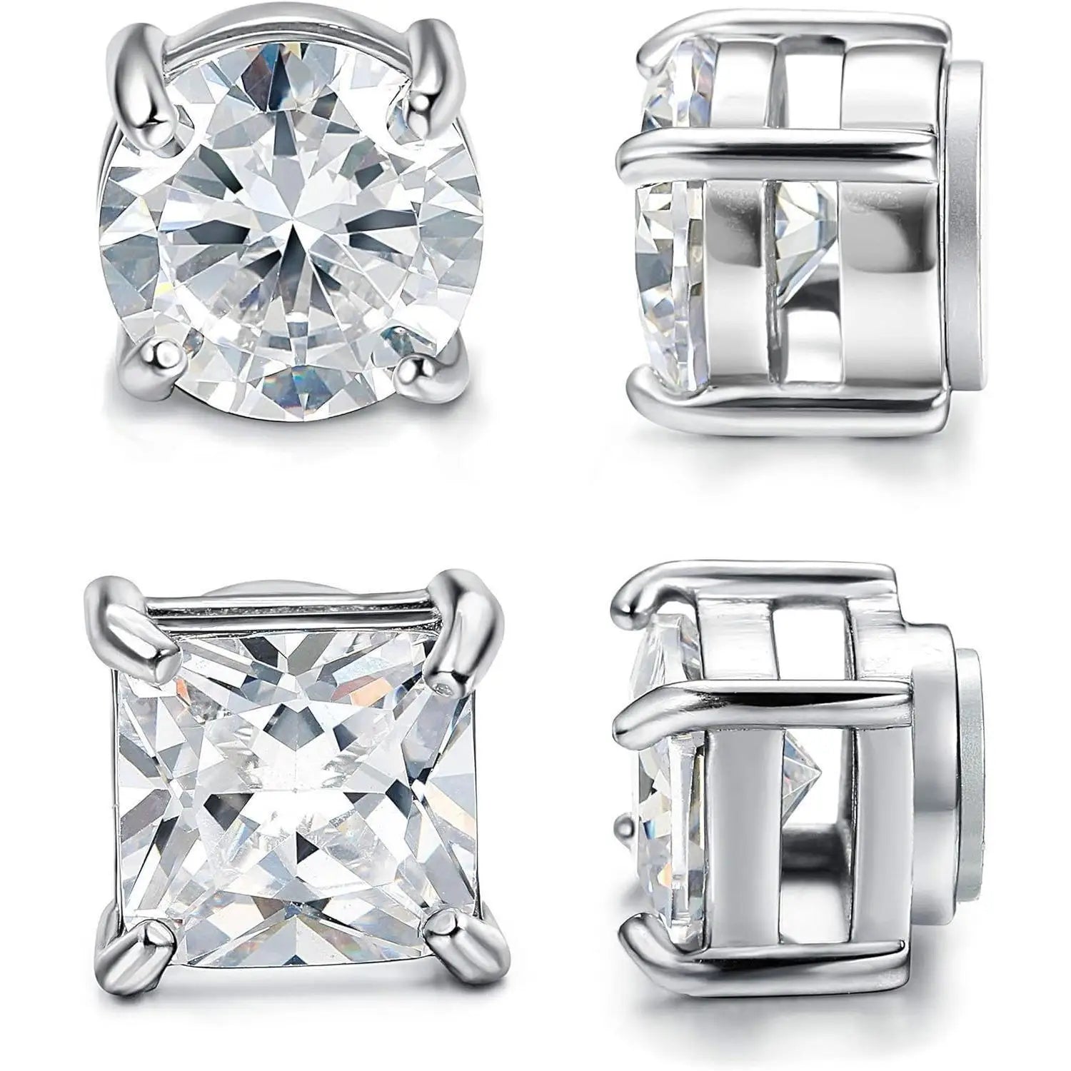 Stainless Steel Magnetic Stud Earrings CZ Hypoallergenic