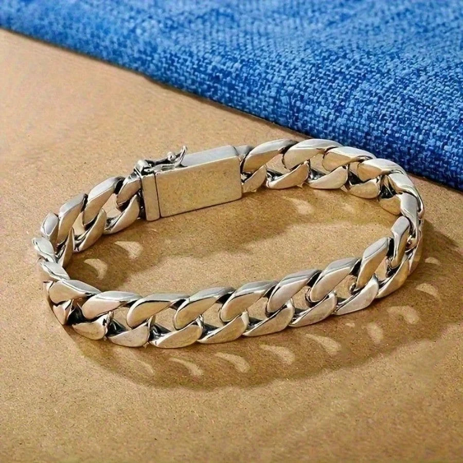 Silvery Plated Miami Cuban Chain Bracelet Men's