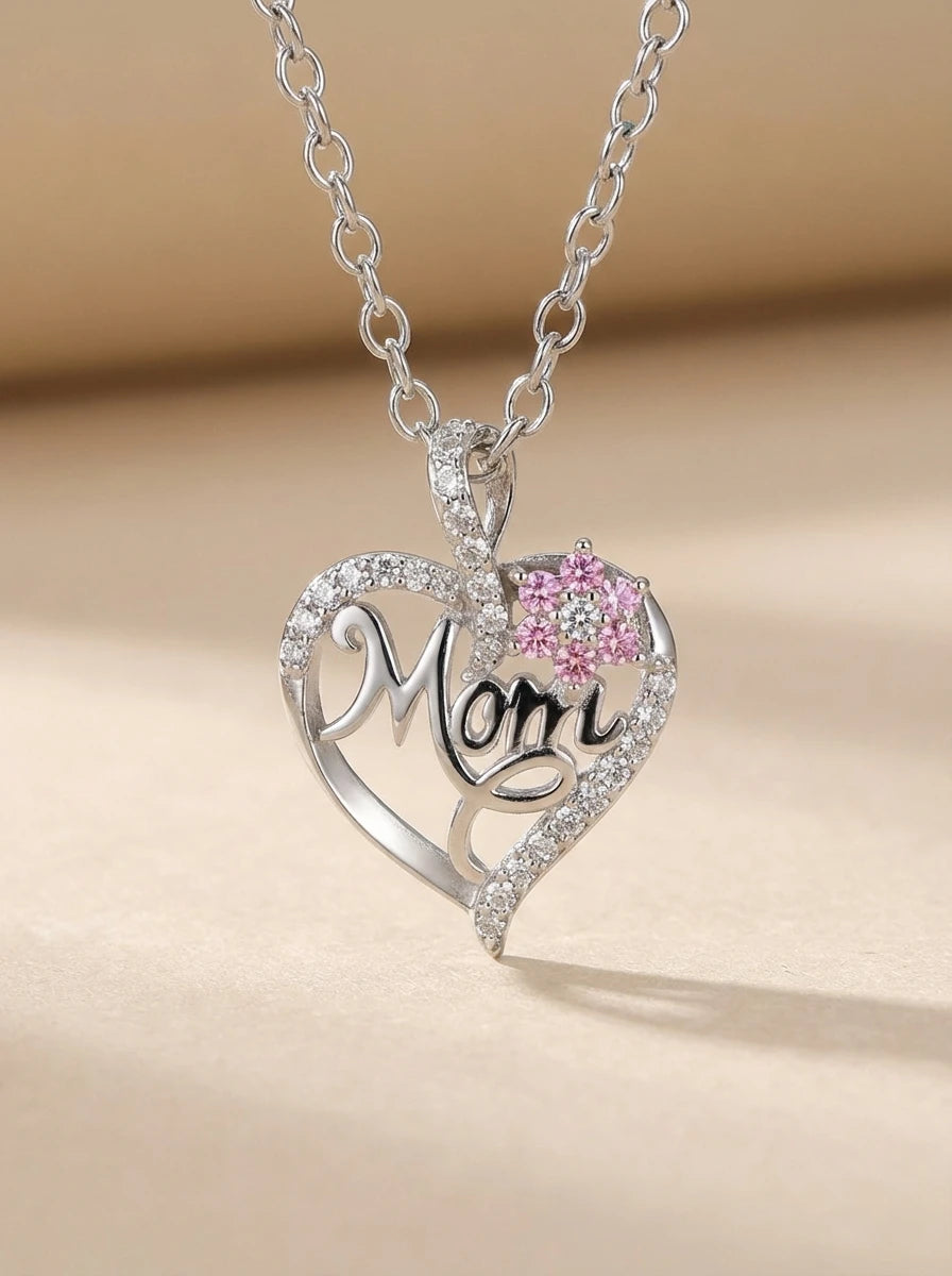 Mom Heart Pave Zircon Necklace