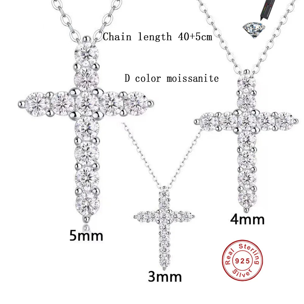 Sterling Silver 0.3-0.5 Carat Moissanite Cross  Necklac