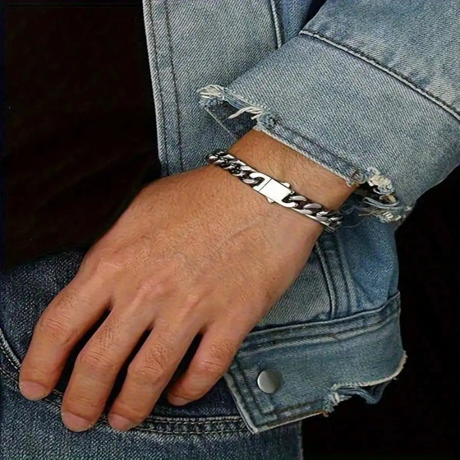 Silvery Plated Miami Cuban Chain Bracelet Men's