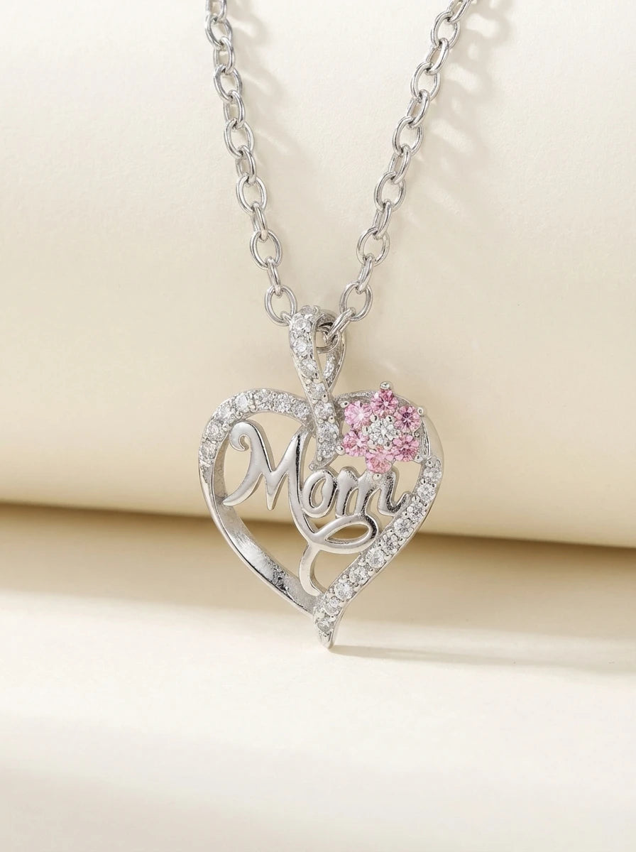 Mom Heart Pave Zircon Necklace