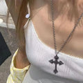 Gothic Rose Cross Pendants Necklace for Women Silver Cross Choker Y2k Hip Hop Necklace Sweater Chain Gifts