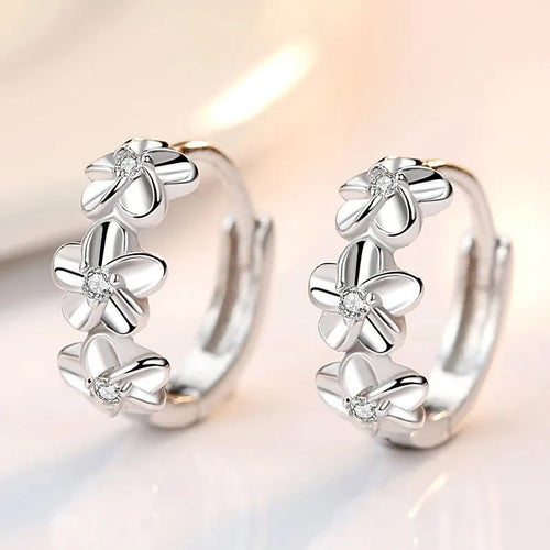 925 Sterling Silver Needle Earrings Crystal Zircon Flower  Stud