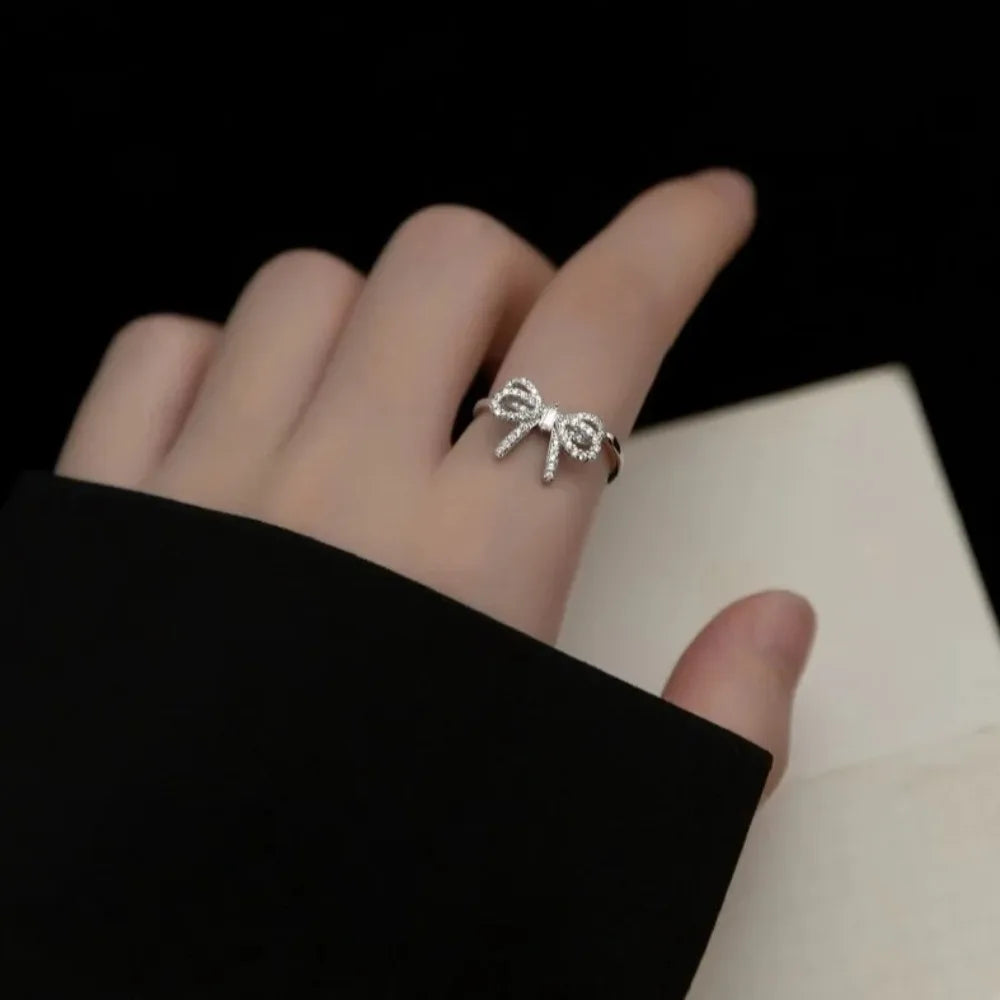 Bowknot Opening Ring Crystal Zirconia