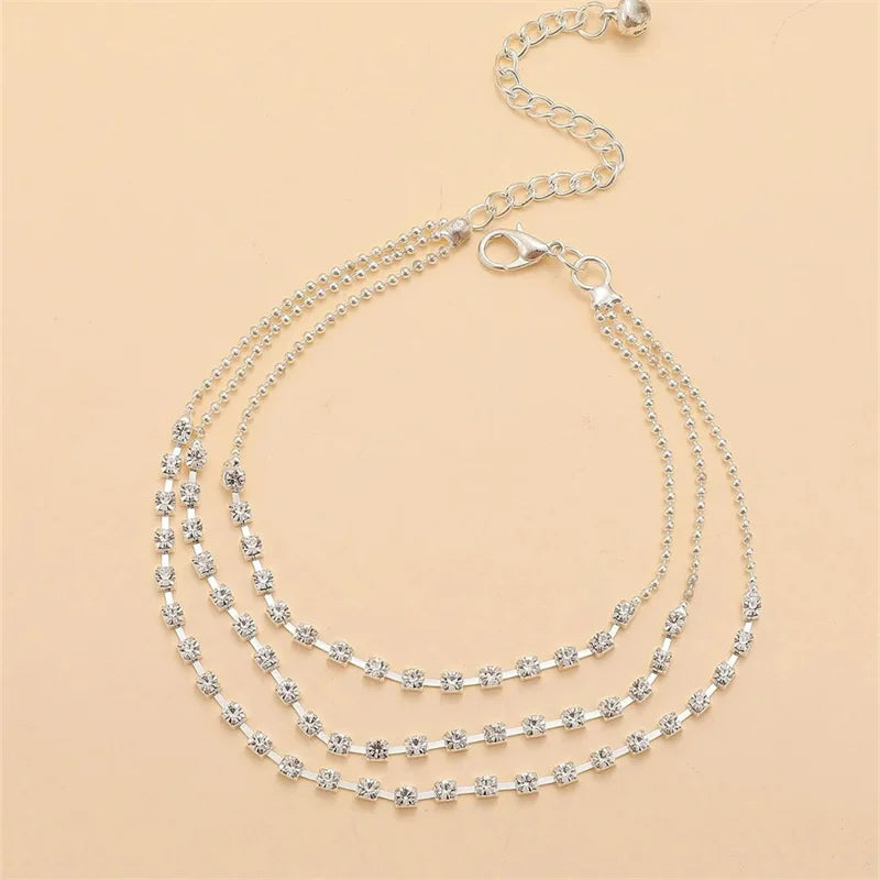 Shining Rhinestone Multilayer Chain Anklet