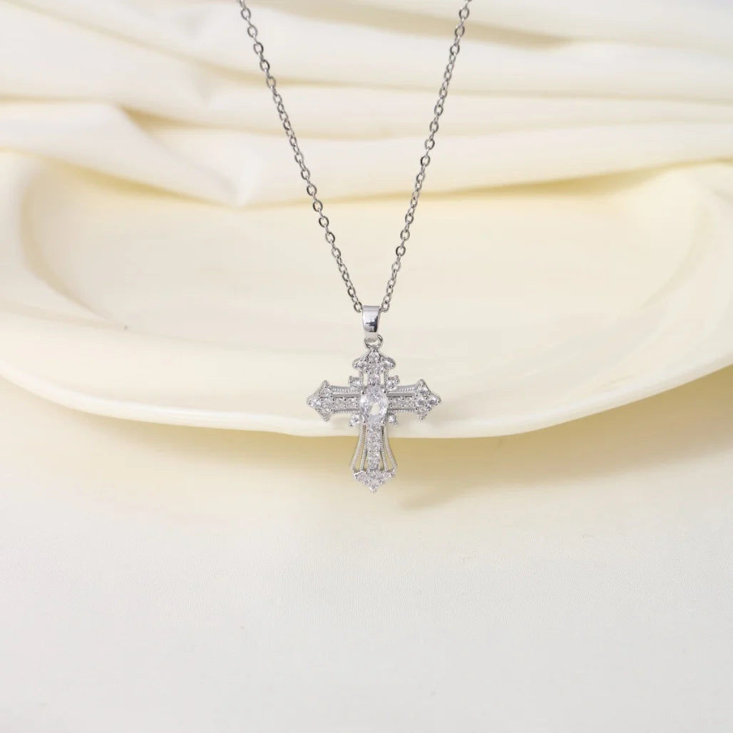 Zircon Cross Necklace  Copper  Pendant Chain