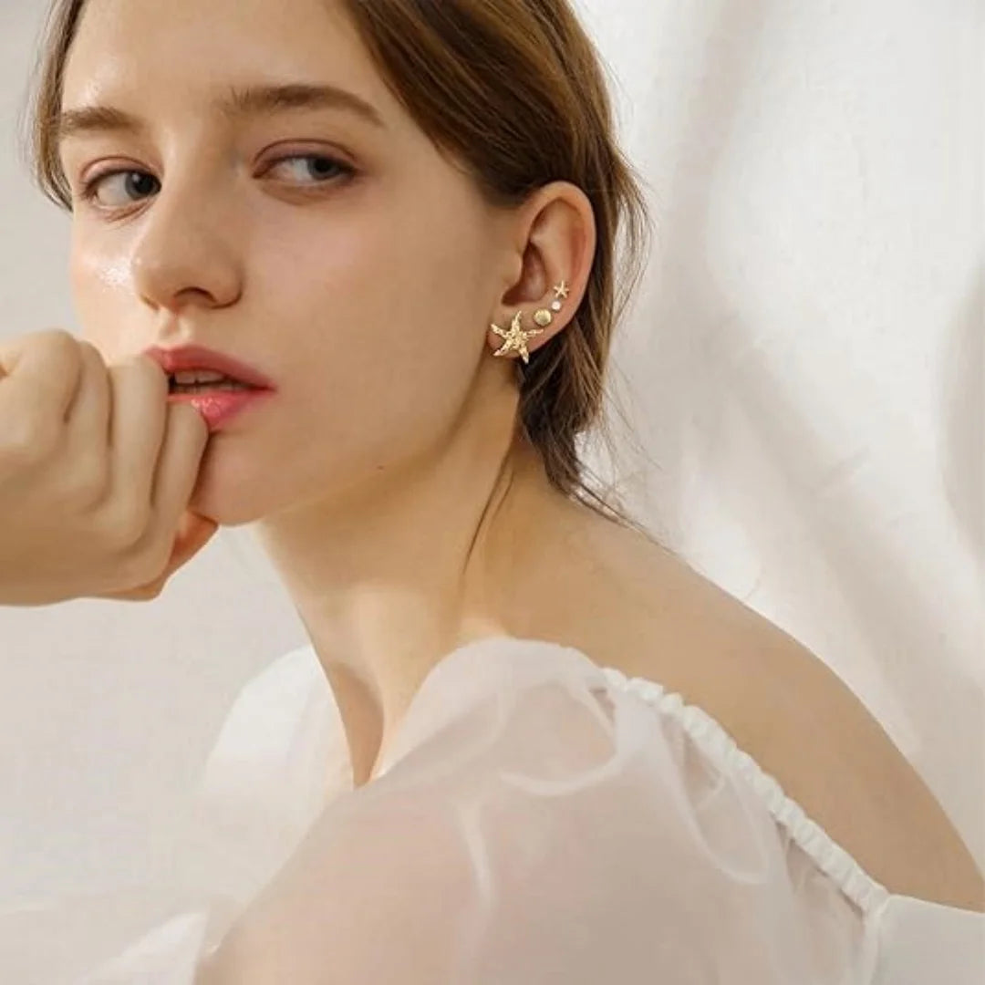 Gold Hoop Earrings Set for Women, 9 Pairs Hypoallergenic Statement Open Pearl Hoops Earring for Multipack, Gold Chunky Hoop Earrings for Women Trendy Jewelry