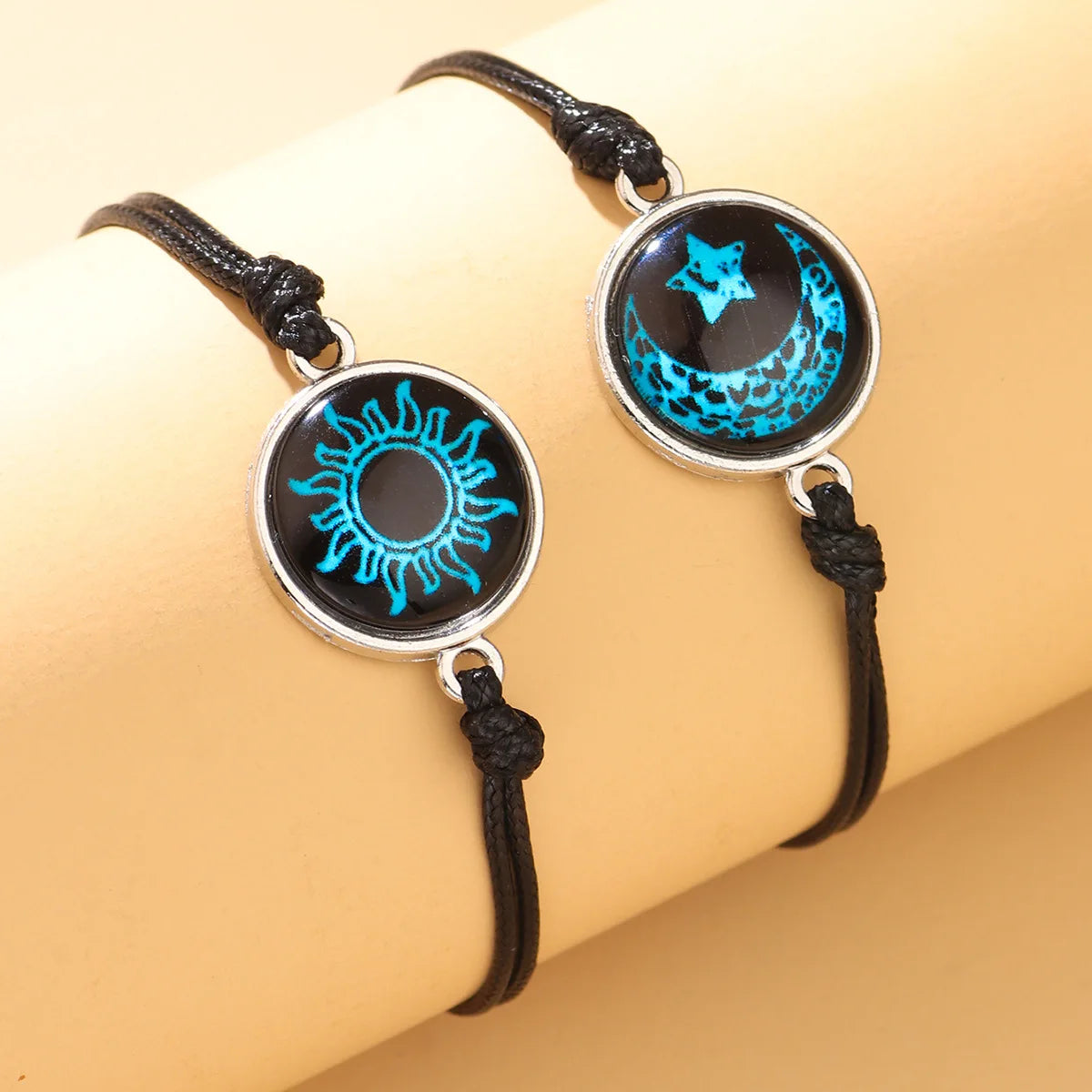 Moon Sun  Gem Glow Couple Bracelet - Hand-woven Rope