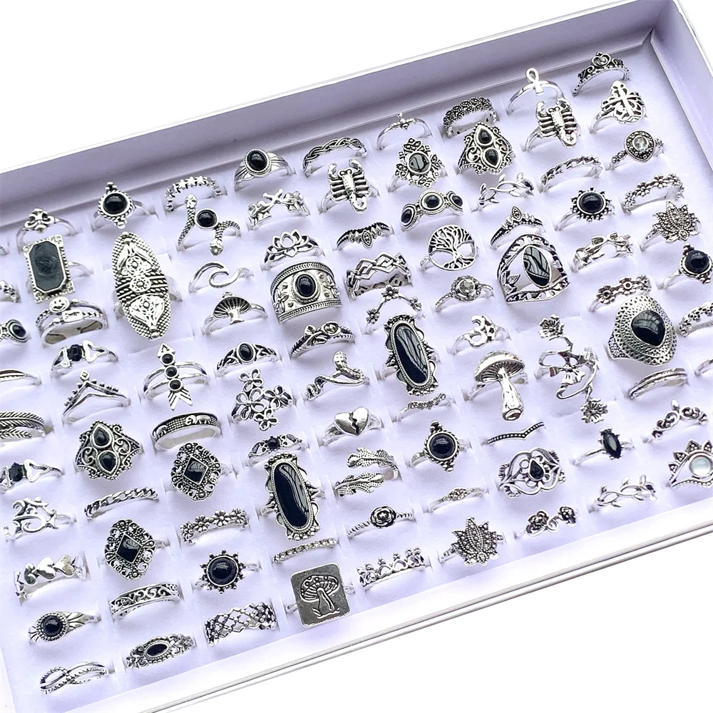20Pcs Vintage Bohemia Black Rings Set